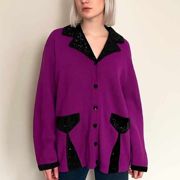 Storybook Knits New Treasures Purple Beaded Velvet Cardigan...
